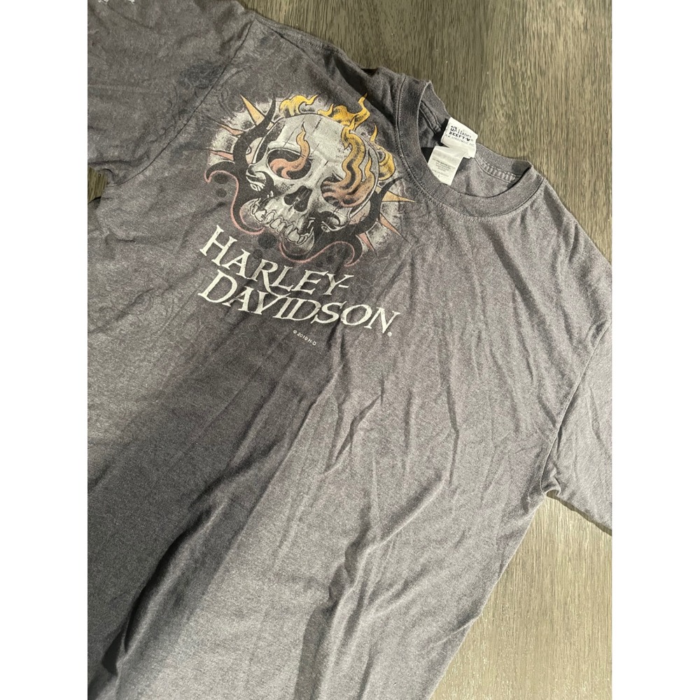 Harley Davidson Mens Size L Gray T-Shirt Flaming Skull Memphis TN Graphic 2010